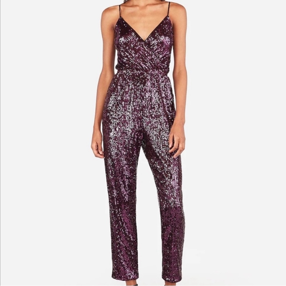 NWT Express Purple Sequin Jumpsuit - M